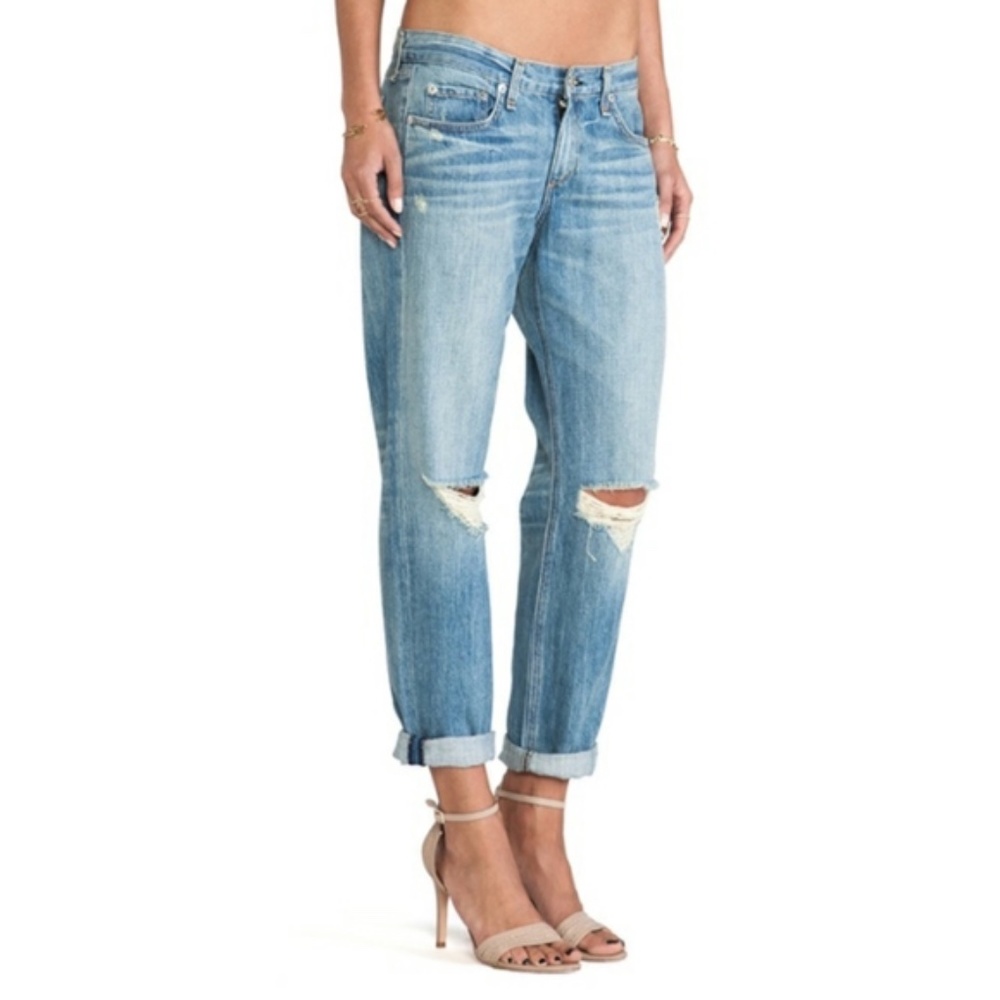 rag & bone Boyfriend Jean in Moss with Holes